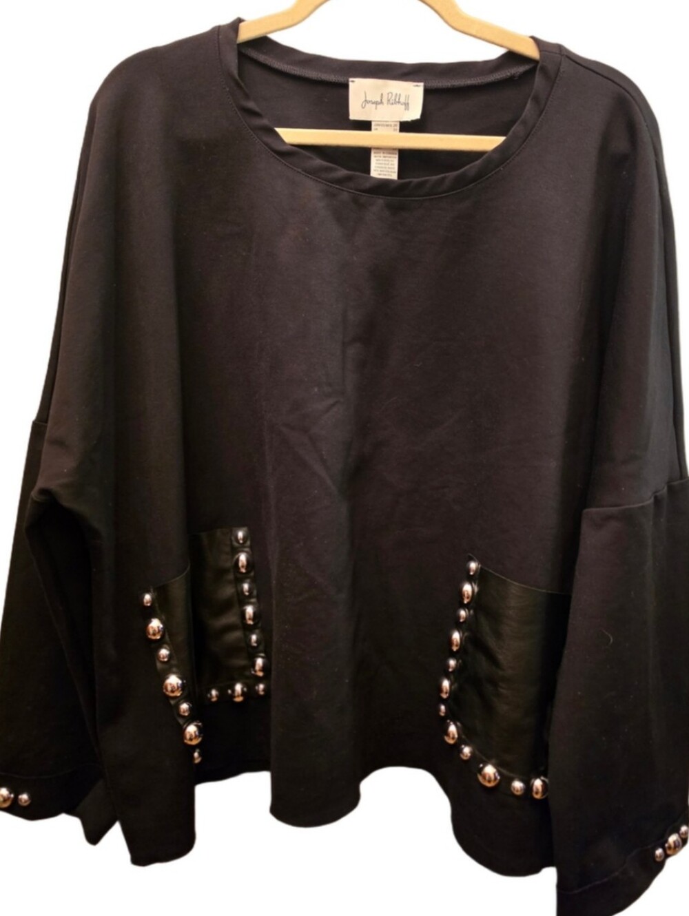 Joseph Ribkoff Black Studded Faux Leather Pocket Oversized Tunic Plus 20